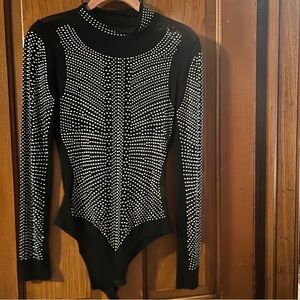 Black Long Sleeve Bodysuit with Silver Studs
